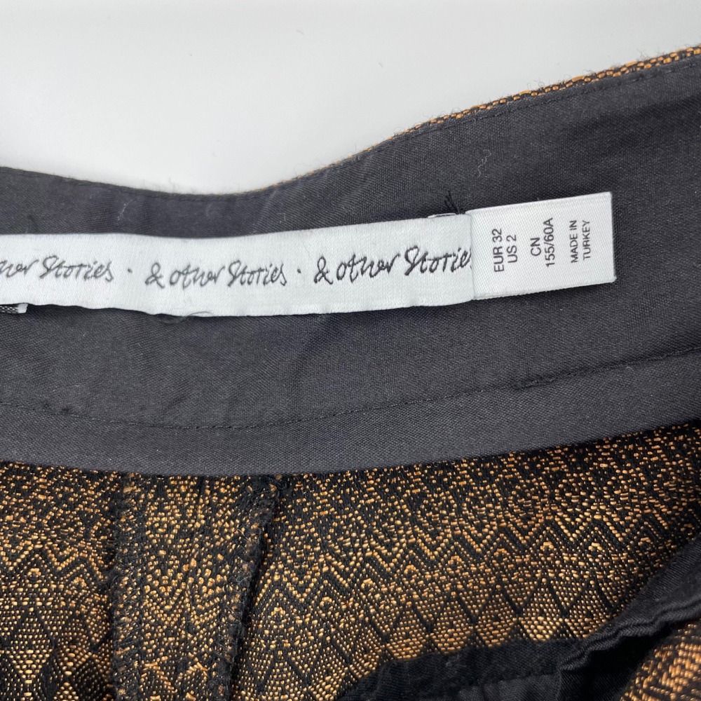 & Other Stories Golden Bronze Jacquard Cropped Pants Geometric US 2 - Picture 8 of 9
